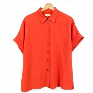 Lafayette 148 New York M Coral Boxy Loose Fit Button Up Blouse Career Casual